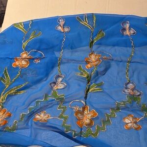 Blue Floral Embroidered  and Painted Beach Soranga